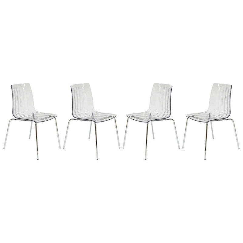 Ralph Acrylic Plastic Dining Chair (Set of 4) Chrome Metal Legs Modern Transparent Accent Side Chair for Dining Room & Kitchen