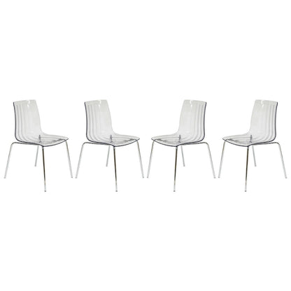 Ralph Acrylic Plastic Dining Chair (Set of 4) Chrome Metal Legs Modern Transparent Accent Side Chair for Dining Room & Kitchen