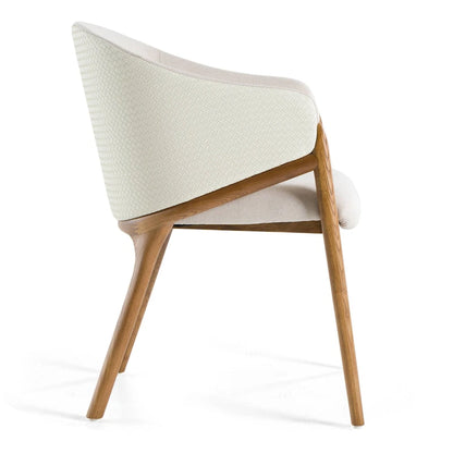 Modrest Lunde Cream Fabric, Cream Vegan Leather and Walnut Dining Arm Chair