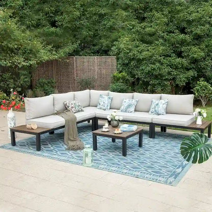 MAISON ARTS Outdoor 6-Piece Patio Sectional sofa set, E-coating Steel frame Conversation Sets with Grey Cushion - 6-Seat