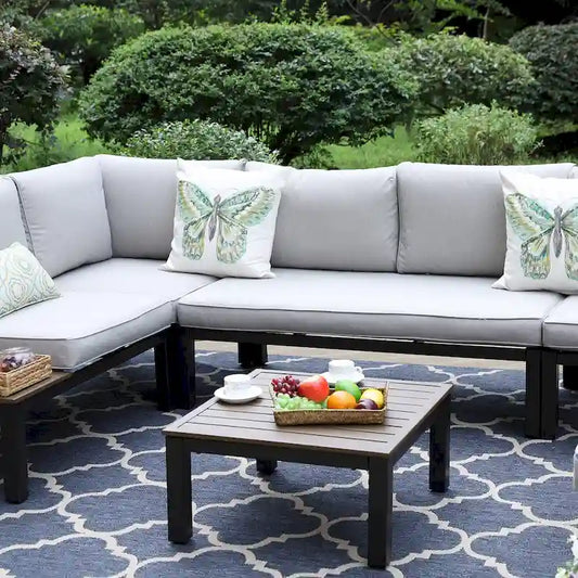 MAISON ARTS Outdoor 6-Piece Patio Sectional sofa set, E-coating Steel frame Conversation Sets with Grey Cushion - 6-Seat