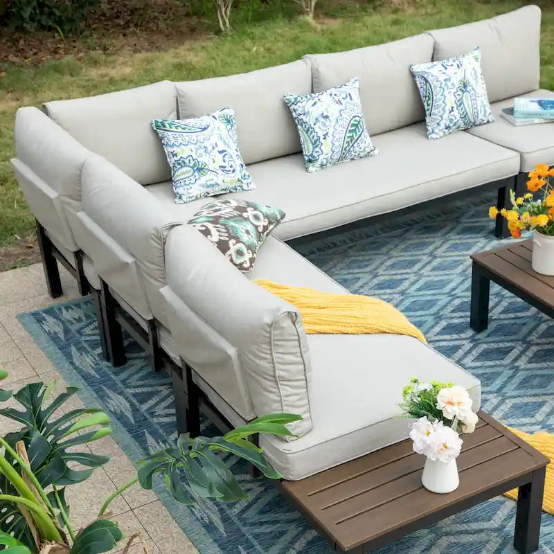 MAISON ARTS Outdoor 6-Piece Patio Sectional sofa set, E-coating Steel frame Conversation Sets with Grey Cushion - 6-Seat