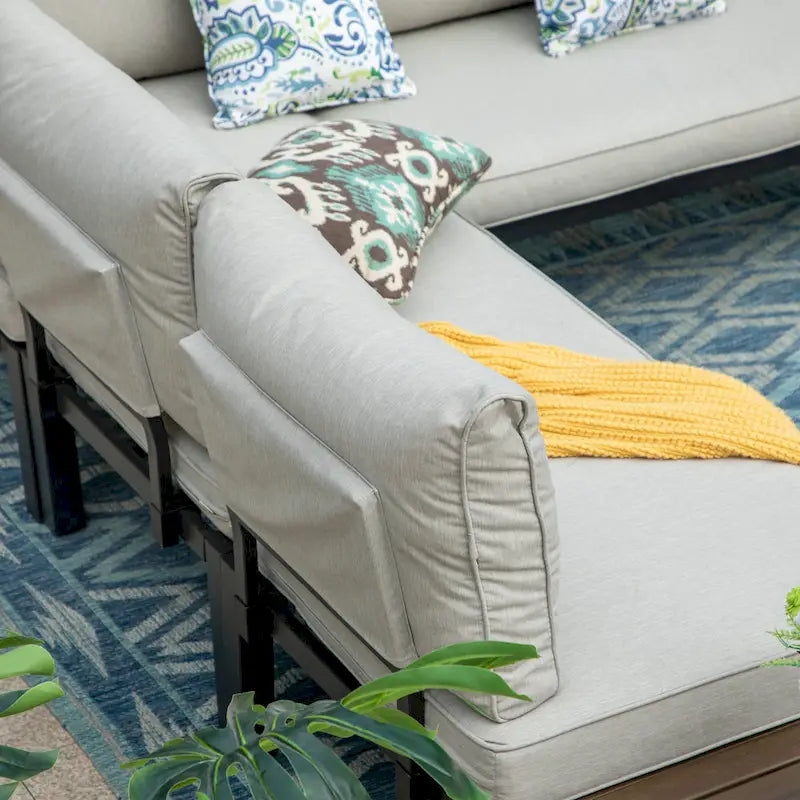 MAISON ARTS Outdoor 6-Piece Patio Sectional sofa set, E-coating Steel frame Conversation Sets with Grey Cushion - 6-Seat