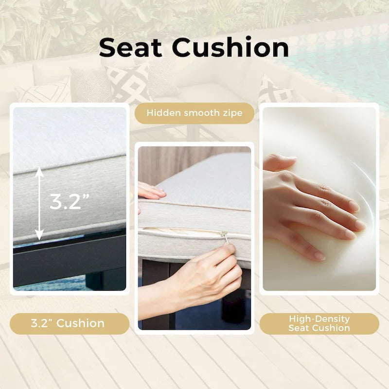 MAISON ARTS Outdoor 6-Piece Patio Sectional sofa set, E-coating Steel frame Conversation Sets with Grey Cushion - 6-Seat