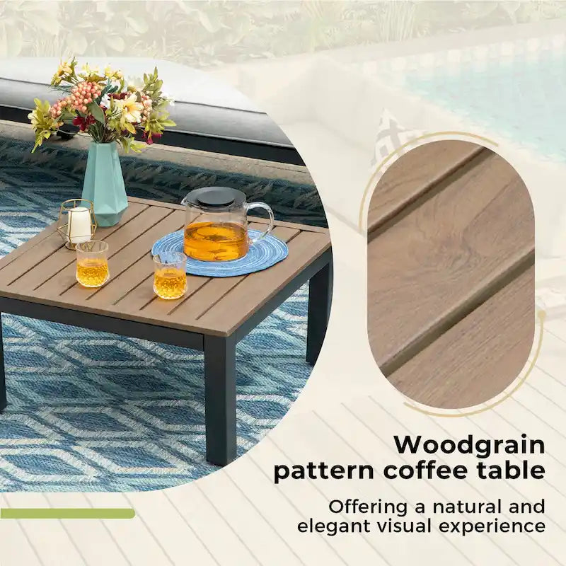 MAISON ARTS Outdoor 6-Piece Patio Sectional sofa set, E-coating Steel frame Conversation Sets with Grey Cushion - 6-Seat