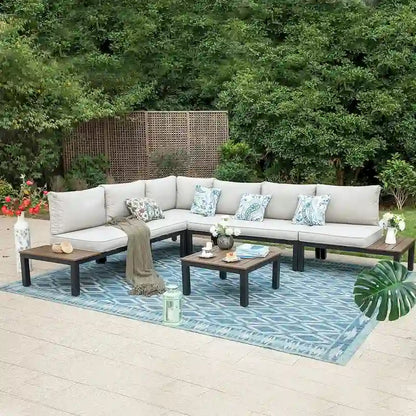 MAISON ARTS Outdoor 6-Piece Patio Sectional sofa set, E-coating Steel frame Conversation Sets with Grey Cushion - 6-Seat