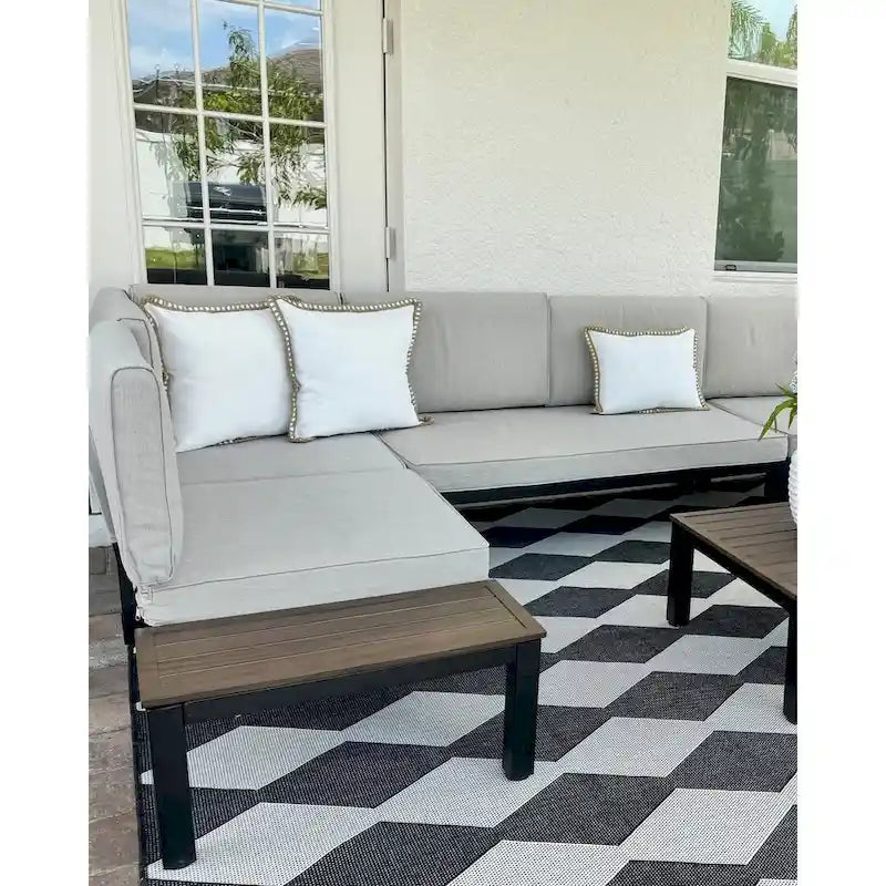 MAISON ARTS Outdoor 6-Piece Patio Sectional sofa set, E-coating Steel frame Conversation Sets with Grey Cushion - 6-Seat