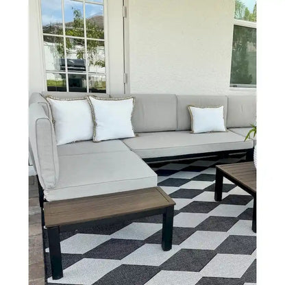 MAISON ARTS Outdoor 6-Piece Patio Sectional sofa set, E-coating Steel frame Conversation Sets with Grey Cushion - 6-Seat