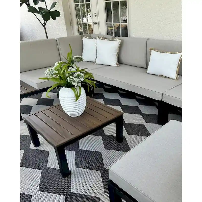 MAISON ARTS Outdoor 6-Piece Patio Sectional sofa set, E-coating Steel frame Conversation Sets with Grey Cushion - 6-Seat