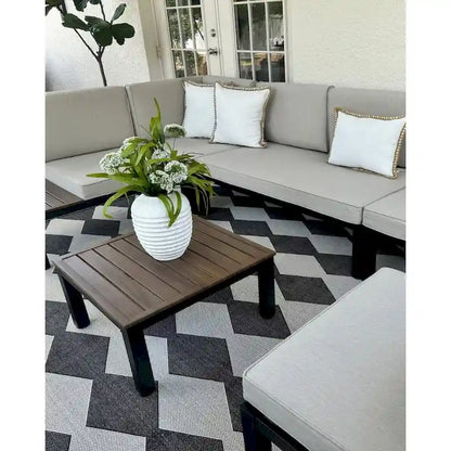 MAISON ARTS Outdoor 6-Piece Patio Sectional sofa set, E-coating Steel frame Conversation Sets with Grey Cushion - 6-Seat