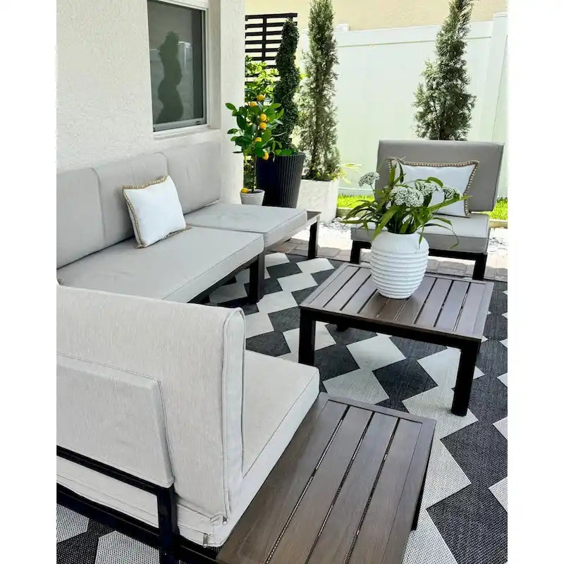 MAISON ARTS Outdoor 6-Piece Patio Sectional sofa set, E-coating Steel frame Conversation Sets with Grey Cushion - 6-Seat