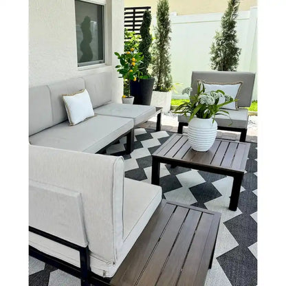 MAISON ARTS Outdoor 6-Piece Patio Sectional sofa set, E-coating Steel frame Conversation Sets with Grey Cushion - 6-Seat