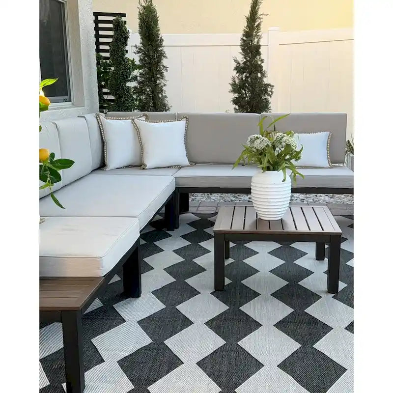 MAISON ARTS Outdoor 6-Piece Patio Sectional sofa set, E-coating Steel frame Conversation Sets with Grey Cushion - 6-Seat