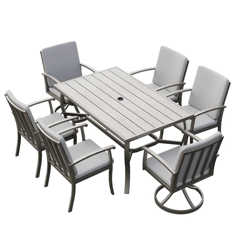 EGEIROS LIFE AluLux 7-Piece Aluminum Patio Dining Set with 2 Swivel Dining Chairs, 4 Dining Chairs and Washable Cushions