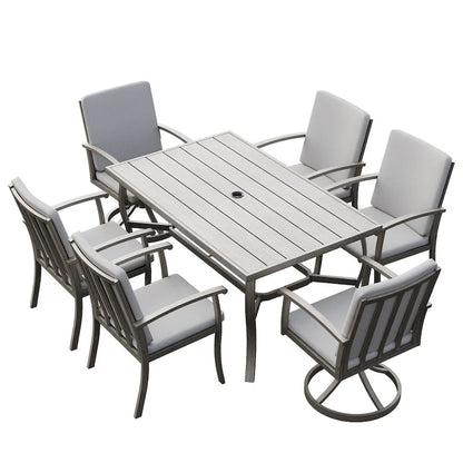 EGEIROS LIFE AluLux 7-Piece Aluminum Patio Dining Set with 2 Swivel Dining Chairs, 4 Dining Chairs and Washable Cushions