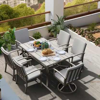 EGEIROS LIFE AluLux 7-Piece Aluminum Patio Dining Set with 2 Swivel Dining Chairs, 4 Dining Chairs and Washable Cushions