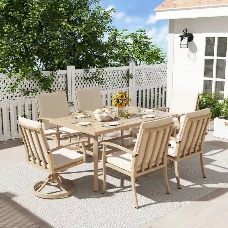 EGEIROS LIFE AluLux 7-Piece Aluminum Patio Dining Set with 2 Swivel Dining Chairs, 4 Dining Chairs and Washable Cushions