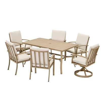 EGEIROS LIFE AluLux 7-Piece Aluminum Patio Dining Set with 2 Swivel Dining Chairs, 4 Dining Chairs and Washable Cushions
