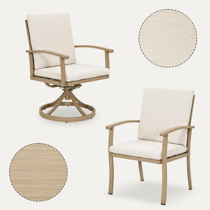 EGEIROS LIFE AluLux 7-Piece Aluminum Patio Dining Set with 2 Swivel Dining Chairs, 4 Dining Chairs and Washable Cushions