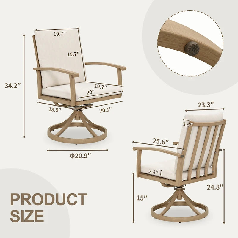 EGEIROS LIFE AluLux 7-Piece Aluminum Patio Dining Set with 2 Swivel Dining Chairs, 4 Dining Chairs and Washable Cushions