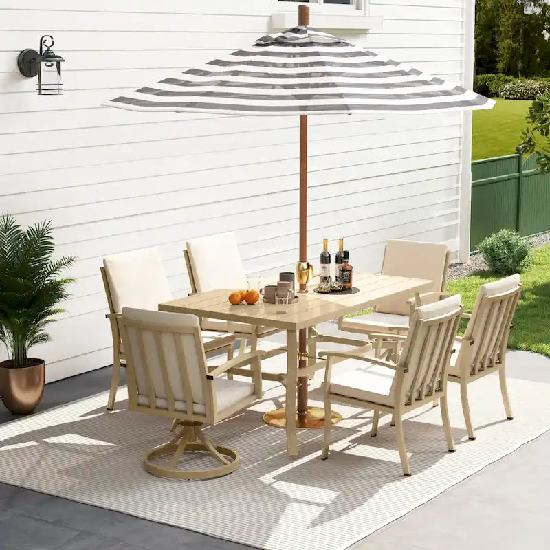 EGEIROS LIFE AluLux 7-Piece Aluminum Patio Dining Set with 2 Swivel Dining Chairs, 4 Dining Chairs and Washable Cushions