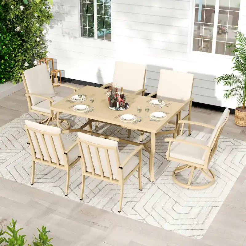 EGEIROS LIFE AluLux 7-Piece Aluminum Patio Dining Set with 2 Swivel Dining Chairs, 4 Dining Chairs and Washable Cushions