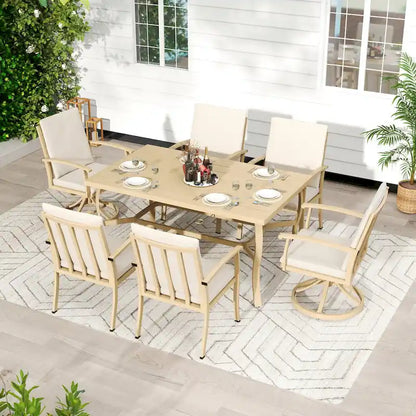 EGEIROS LIFE AluLux 7-Piece Aluminum Patio Dining Set with 2 Swivel Dining Chairs, 4 Dining Chairs and Washable Cushions