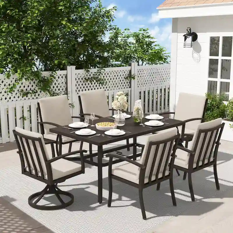 EGEIROS LIFE AluLux 7-Piece Aluminum Patio Dining Set with 2 Swivel Dining Chairs, 4 Dining Chairs and Washable Cushions