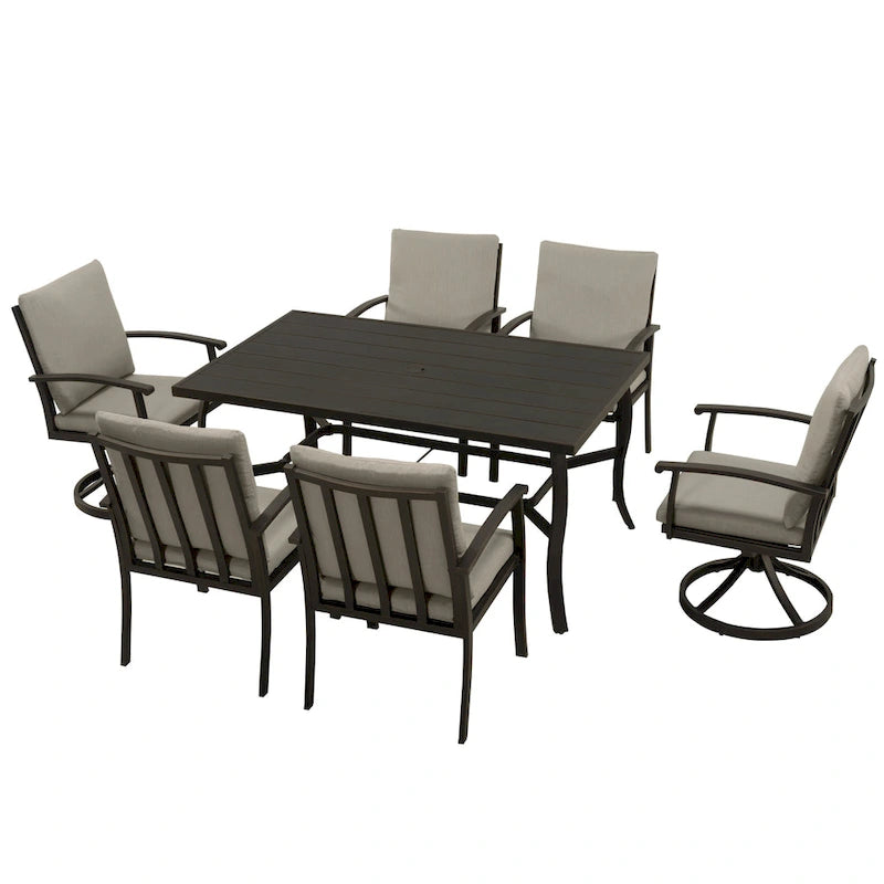 EGEIROS LIFE AluLux 7-Piece Aluminum Patio Dining Set with 2 Swivel Dining Chairs, 4 Dining Chairs and Washable Cushions