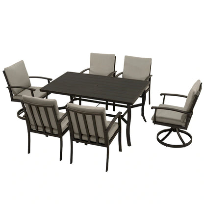 EGEIROS LIFE AluLux 7-Piece Aluminum Patio Dining Set with 2 Swivel Dining Chairs, 4 Dining Chairs and Washable Cushions