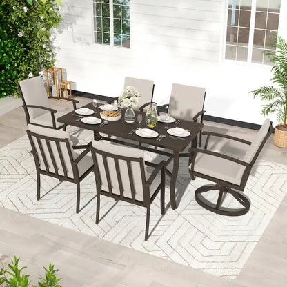 EGEIROS LIFE AluLux 7-Piece Aluminum Patio Dining Set with 2 Swivel Dining Chairs, 4 Dining Chairs and Washable Cushions