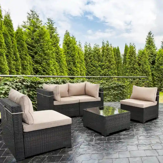 UPHA 5 Piece Patio Conversation Furniture Sectional Seating Group With Cushions