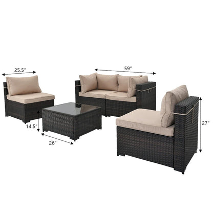 UPHA 5 Piece Patio Conversation Furniture Sectional Seating Group With Cushions