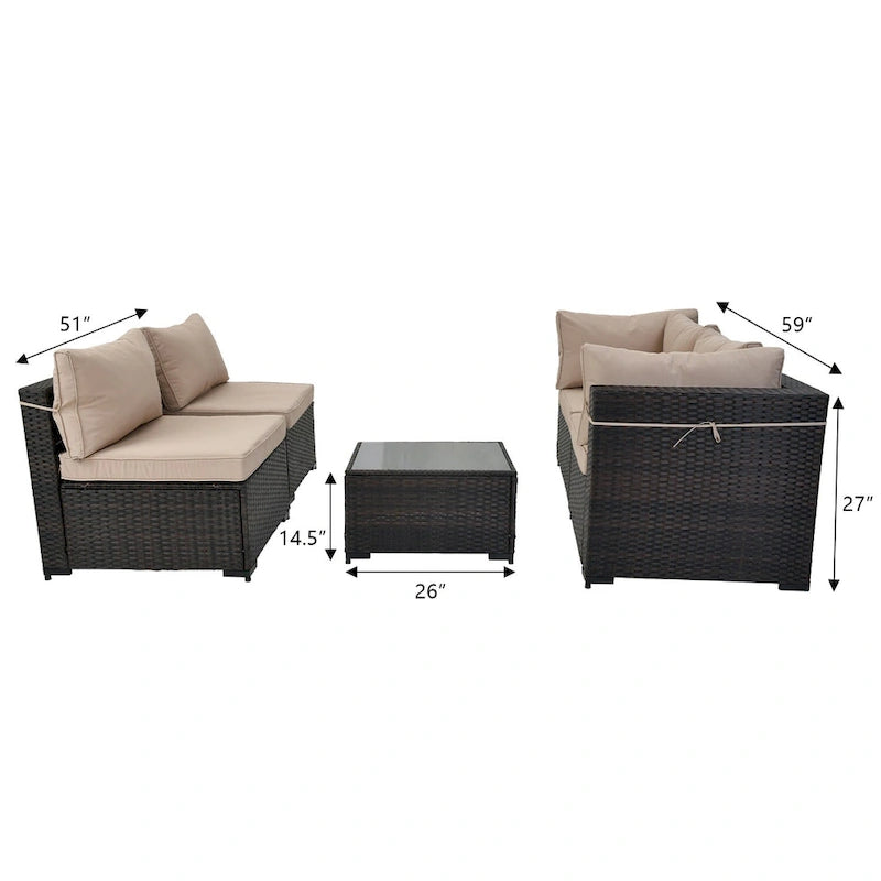 UPHA 5 Piece Patio Conversation Furniture Sectional Seating Group With Cushions