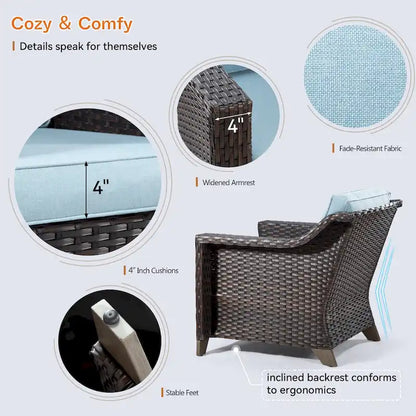 Cozywor Patio Wicker Outdoor Lounge Chair with Thick Cushions