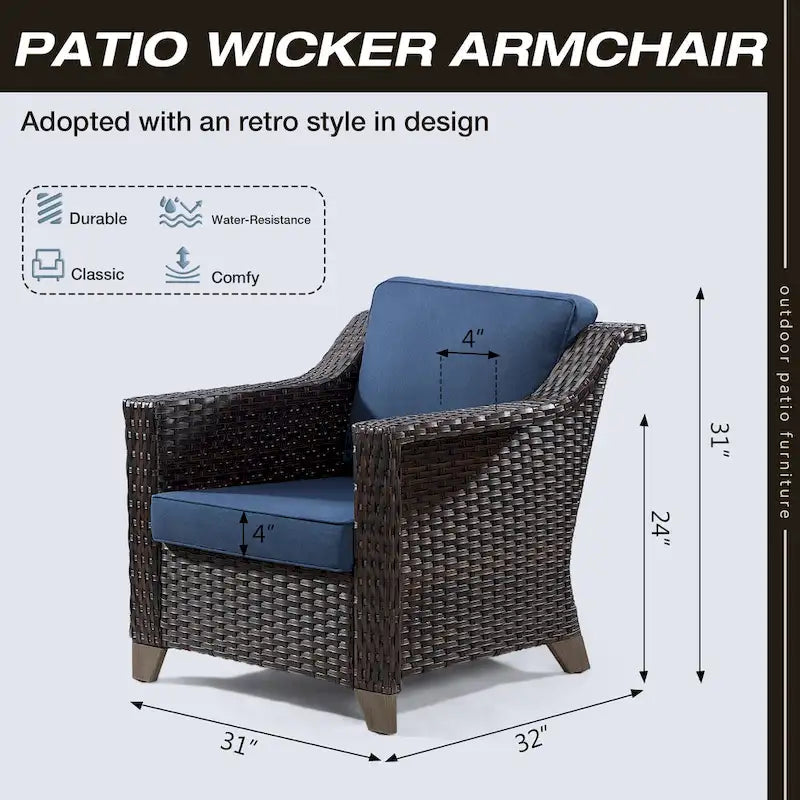 Cozywor Patio Wicker Outdoor Lounge Chair with Thick Cushions