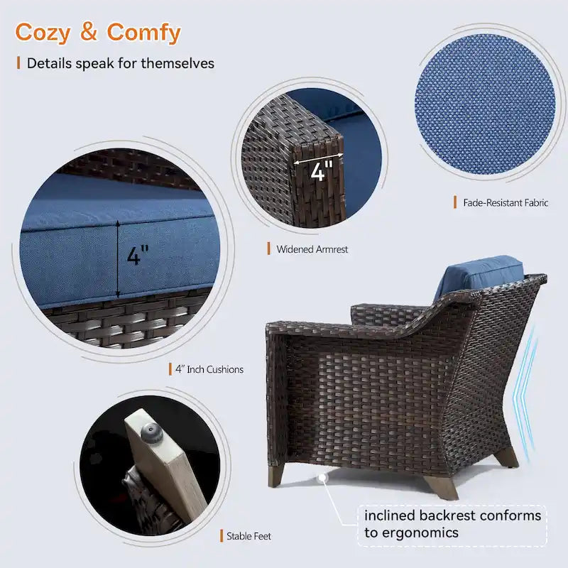 Cozywor Patio Wicker Outdoor Lounge Chair with Thick Cushions