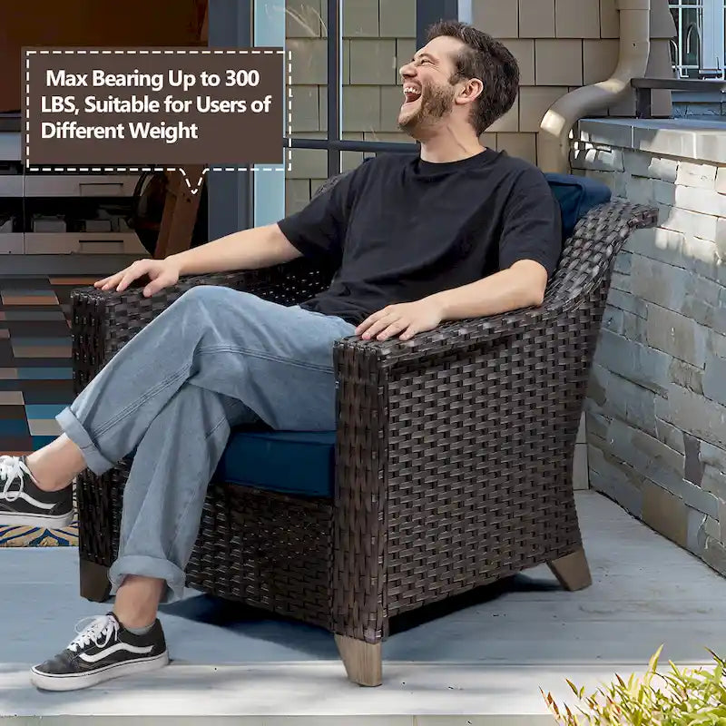 Cozywor Patio Wicker Outdoor Lounge Chair with Thick Cushions