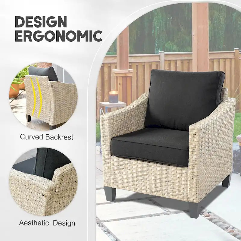 HOOOWOOO 8-piece Wicker Patio Furniture Conversation Set with Fire Pit Table