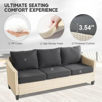 HOOOWOOO 8-piece Wicker Patio Furniture Conversation Set with Fire Pit Table