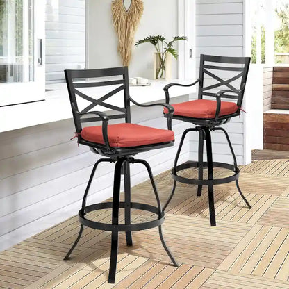 Outdoor Patio Bar Stools Aluminum Swivel Bar Chair with Sunbrella Cushion - 21.7 in W x 16.5 in D x 46 in H