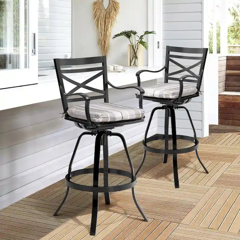 Outdoor Patio Bar Stools Aluminum Swivel Bar Chair with Sunbrella Cushion - 21.7 in W x 16.5 in D x 46 in H