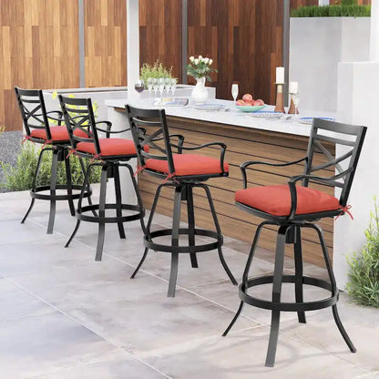 Outdoor Patio Bar Stools Aluminum Swivel Bar Chair with Sunbrella Cushion - 21.7 in W x 16.5 in D x 46 in H