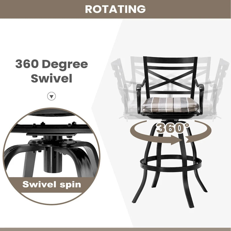 Outdoor Patio Bar Stools Aluminum Swivel Bar Chair with Sunbrella Cushion - 21.7 in W x 16.5 in D x 46 in H