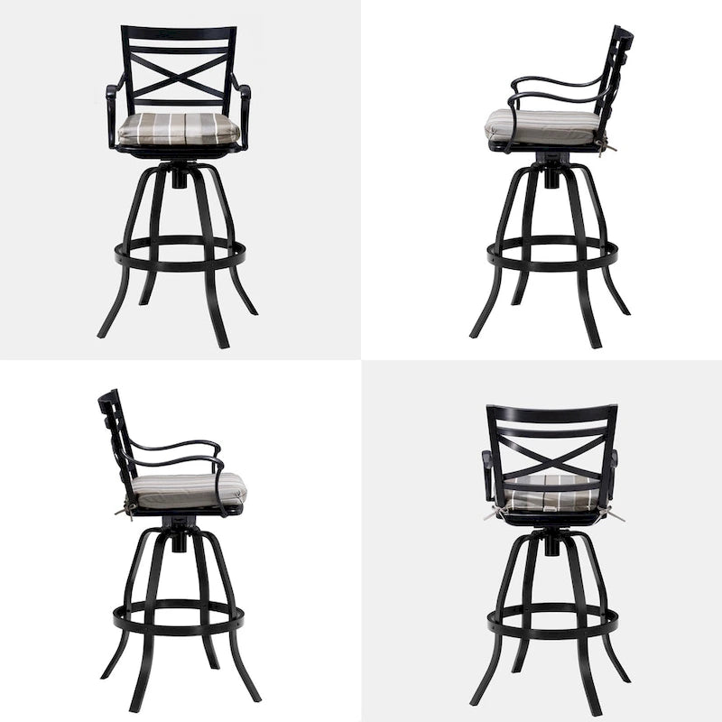 Outdoor Patio Bar Stools Aluminum Swivel Bar Chair with Sunbrella Cushion - 21.7 in W x 16.5 in D x 46 in H