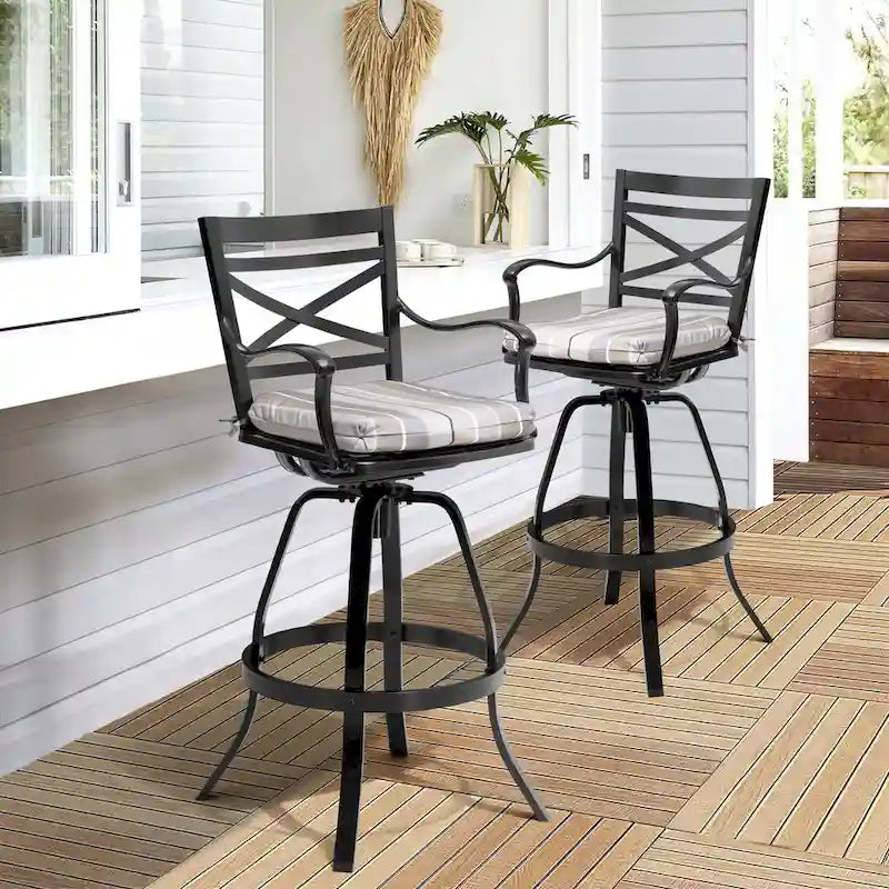 Outdoor Patio Bar Stools Aluminum Swivel Bar Chair with Sunbrella Cushion - 21.7 in W x 16.5 in D x 46 in H