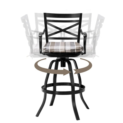 Outdoor Patio Bar Stools Aluminum Swivel Bar Chair with Sunbrella Cushion - 21.7 in W x 16.5 in D x 46 in H