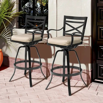 Outdoor Patio Bar Stools Aluminum Swivel Bar Chair with Sunbrella Cushion - 21.7 in W x 16.5 in D x 46 in H