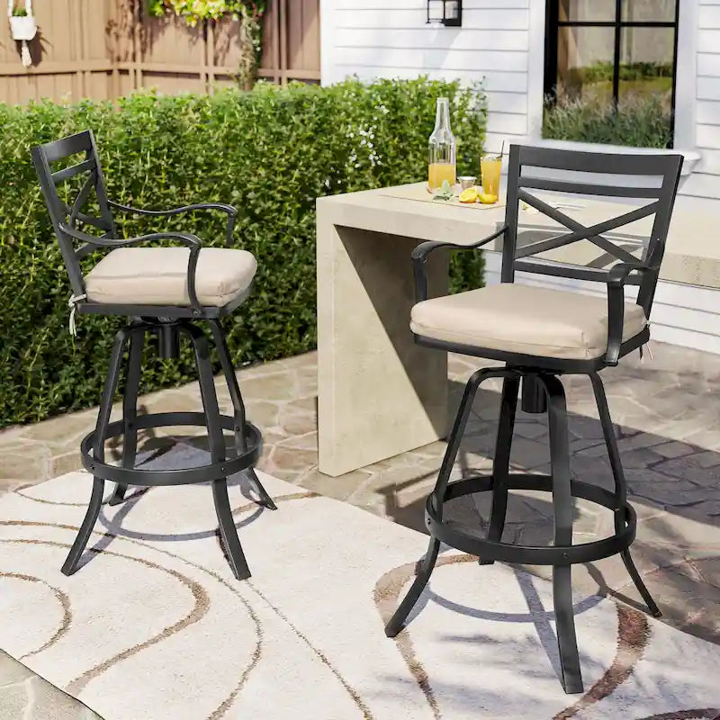 Outdoor Patio Bar Stools Aluminum Swivel Bar Chair with Sunbrella Cushion - 21.7 in W x 16.5 in D x 46 in H
