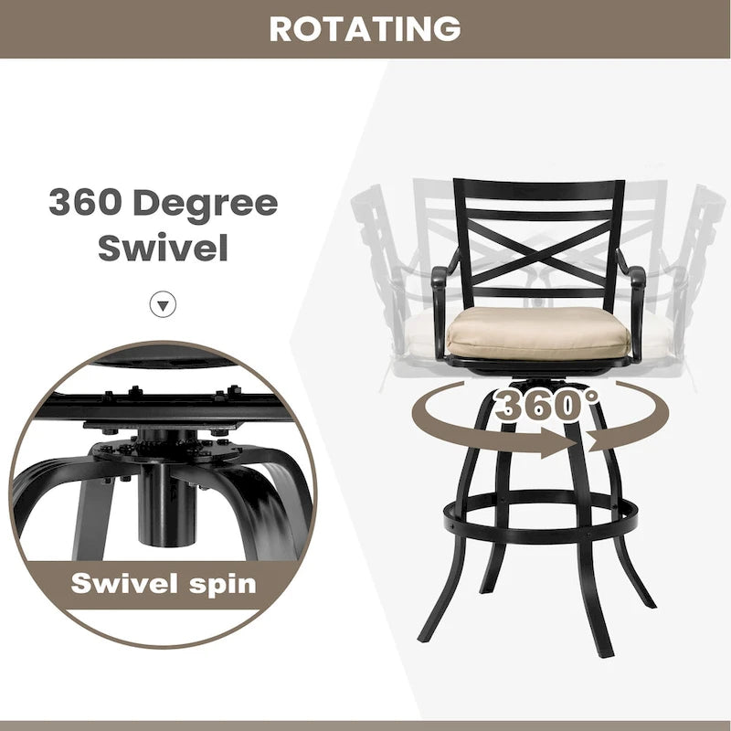 Outdoor Patio Bar Stools Aluminum Swivel Bar Chair with Sunbrella Cushion - 21.7 in W x 16.5 in D x 46 in H